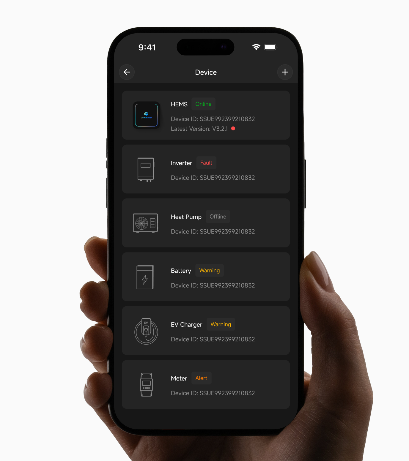 Installer app battery device view on a phone