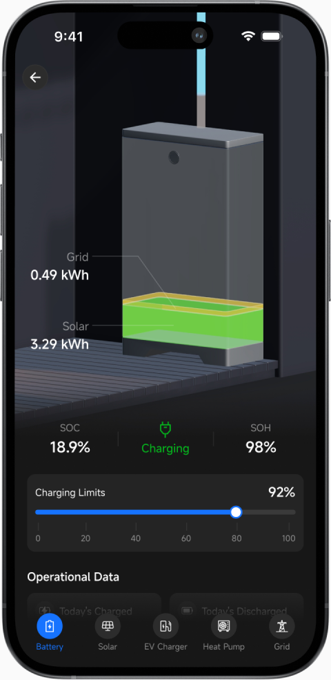 Battery device status screen