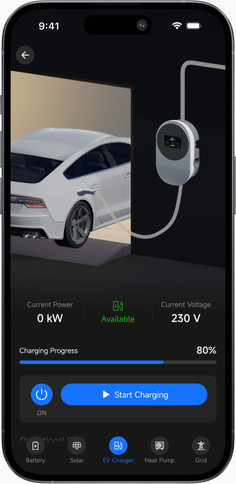EV charging control screen