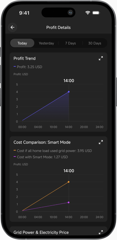 Earnings detail charts screen