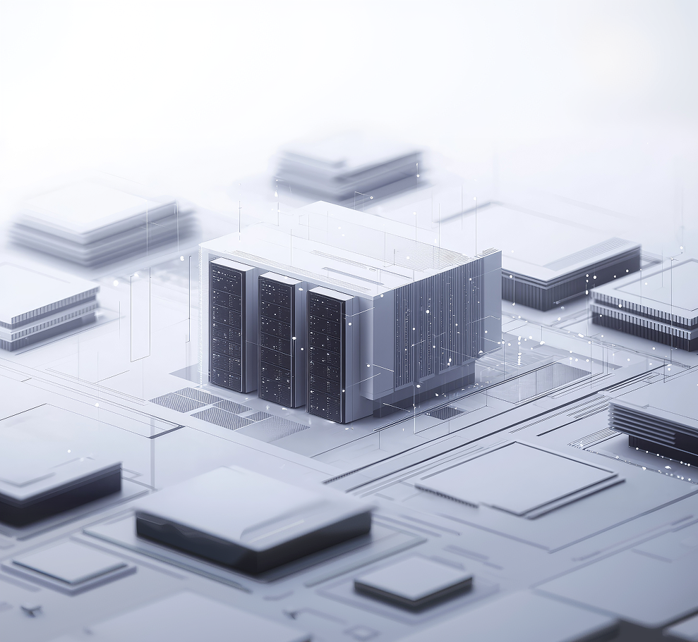 Isometric illustration of connected IoT server infrastructure